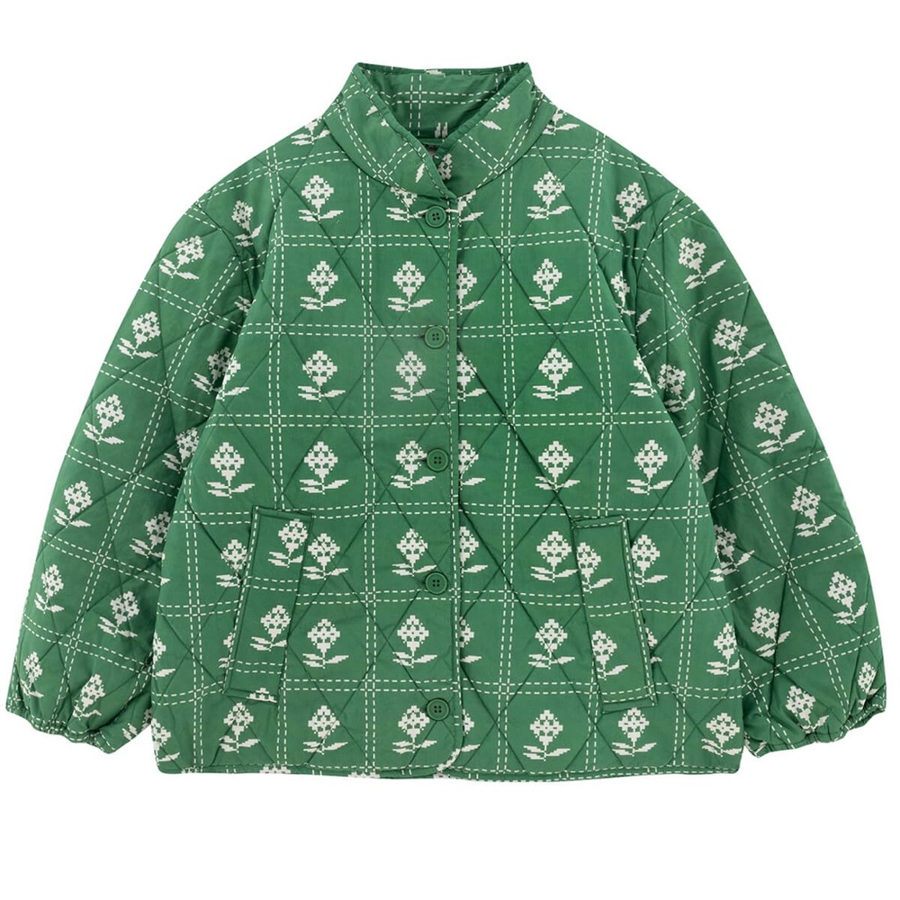 NWT Tiny Big Sister Green Quilted Jacket Pixelated Flowers